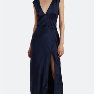 Bec & Bridge Blue Maxi Slip Dress with Deep V-neck and High Slit